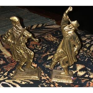 VINTAGE ISRAEL TAMAR BRASS BRONZE DANCING JEWISH FIDDLER FIGURINE JUDAICA 2 Pc